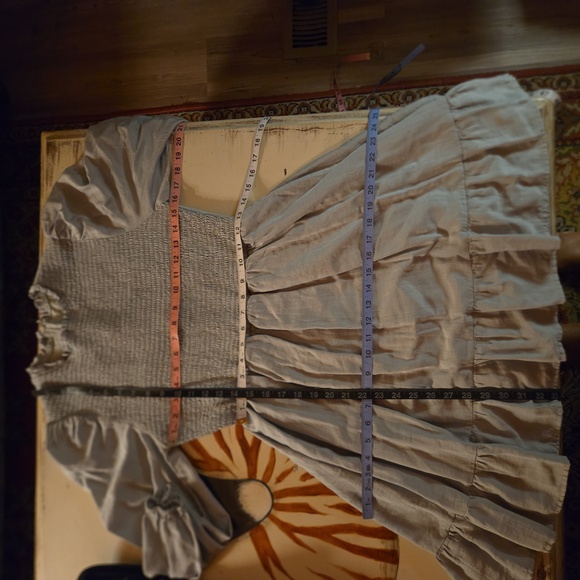 Fitted Smocked Bodice Sage Green Midi Dress Size Medium - Picture 9 of 13